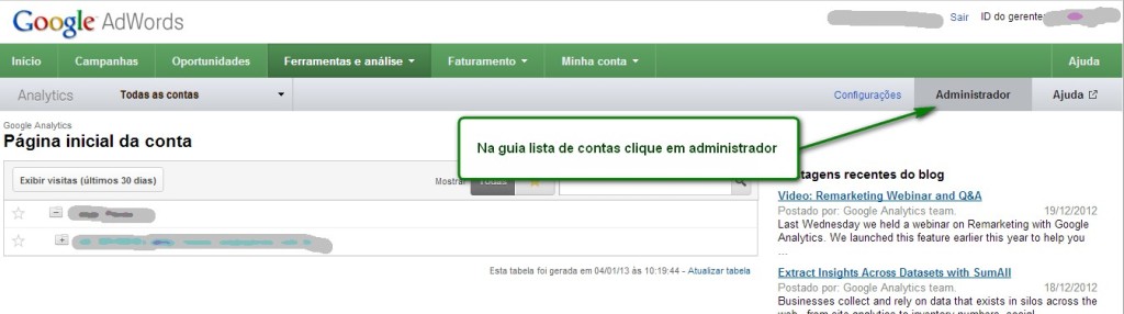 Passo 2 de como vincular Adwords e Google Analytics